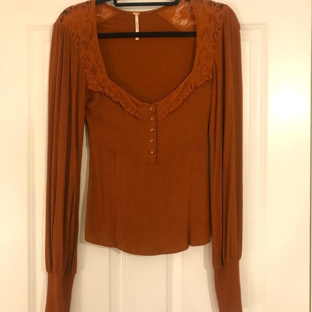 Free People Lace Button Blouse